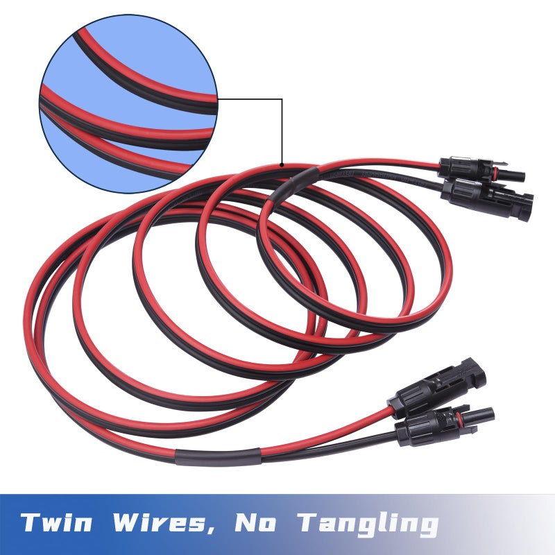 Valemo Solar Cable 30 Feet 2x10 AWG Twin Wire Solar Extension Cable, Copper Strand with Female and Male Connectors, Solar Panel Cable Wire & Adaptor for Home, Shop and RV Solar Panels - Image 3
